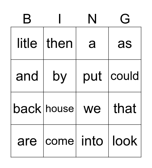 Sight Words Bingo Card