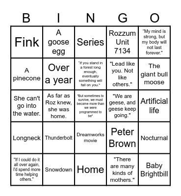 THE WILD ROBOT Bingo Card