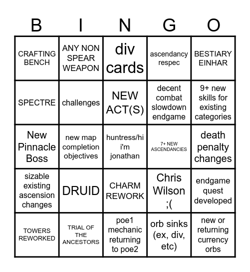 POE2 TRI BINGO Card