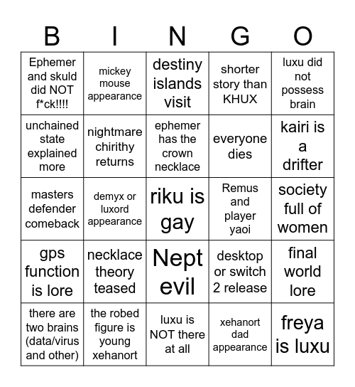 KHML Bingo Card