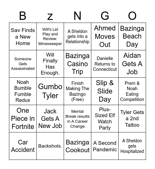 Bazingo 2025 Bingo Card