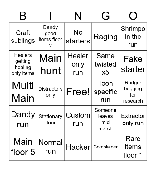 Dandy's world Bingo Card
