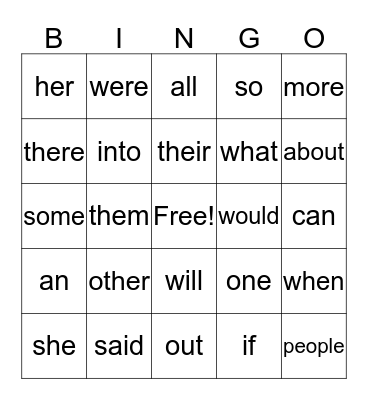 High Frequency Words - List 2 Bingo Card