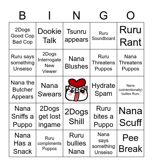 Nanaruru Stream Bingo Board Bingo Card