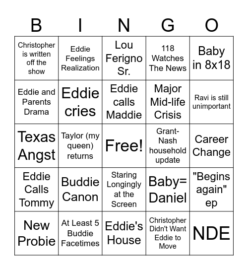 Season 8b Bingo Card