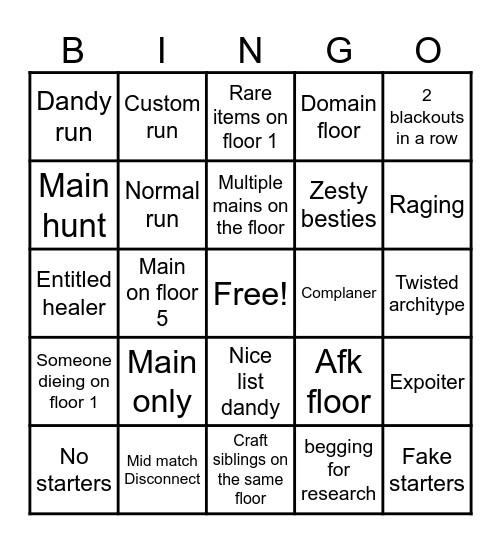 Dandys world rng Bingo Card