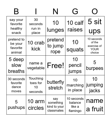 fitness bingo Card