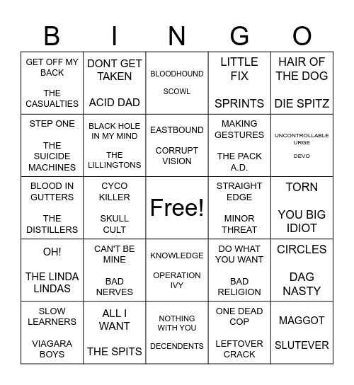 SF PUNK BINGO ROUND 2 Bingo Card