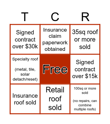 TCR Sales Bingo Card
