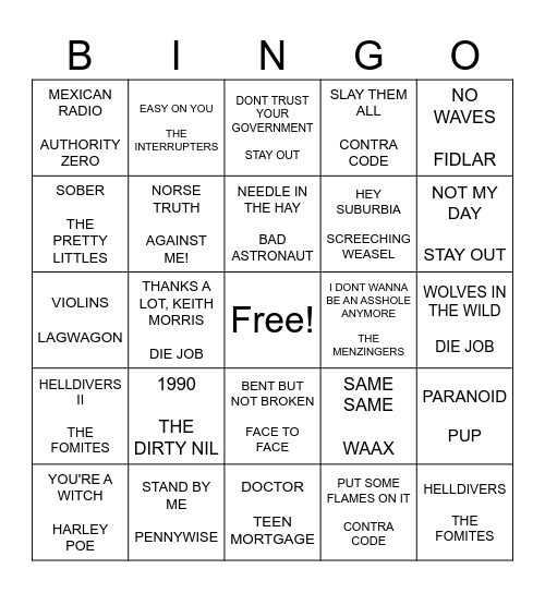 SF PUNK BINGO ROUND 3 Bingo Card