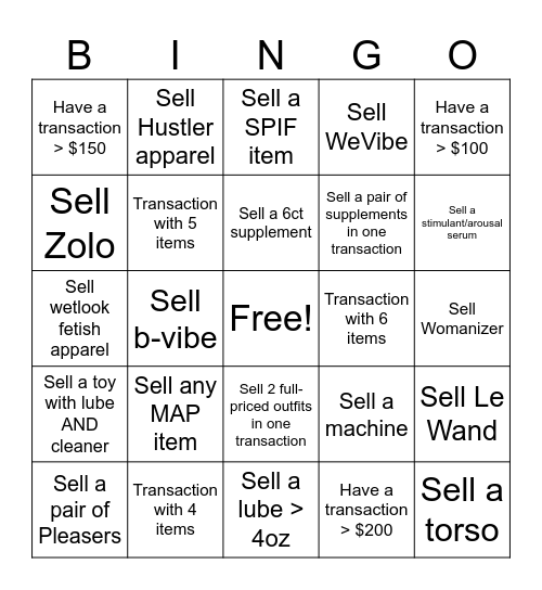 Hustler Bingo Card