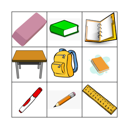 Classroom Objects Bingo Card