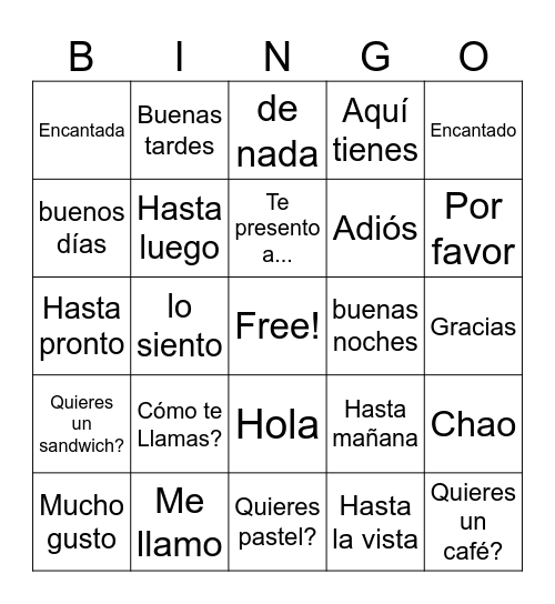 Saludos y Despedidas Bingo Card