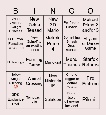 April 2nd Nintendo Direct Bingo Card