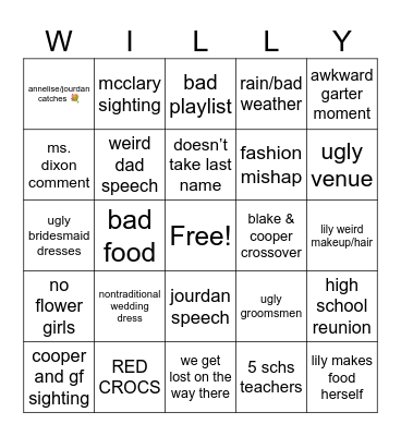WEDDING BINGO Card