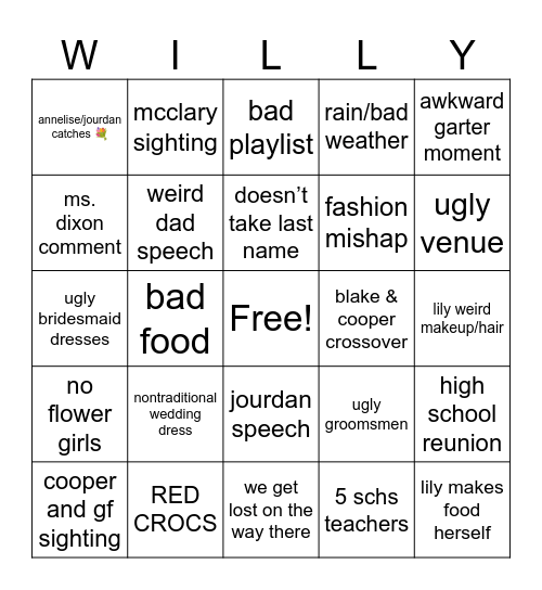 WEDDING BINGO Card