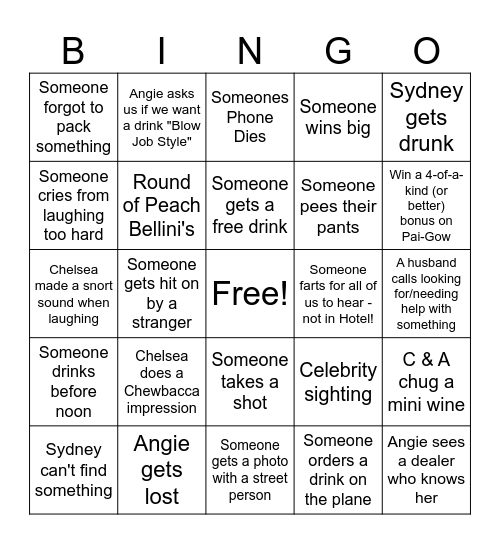 The Gardner ladies take on Vegas!! Bingo Card