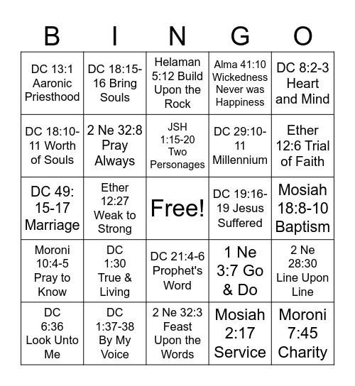 Doctrinal Mastery Bingo Card