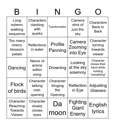 Anime Openings V4 Bingo Card