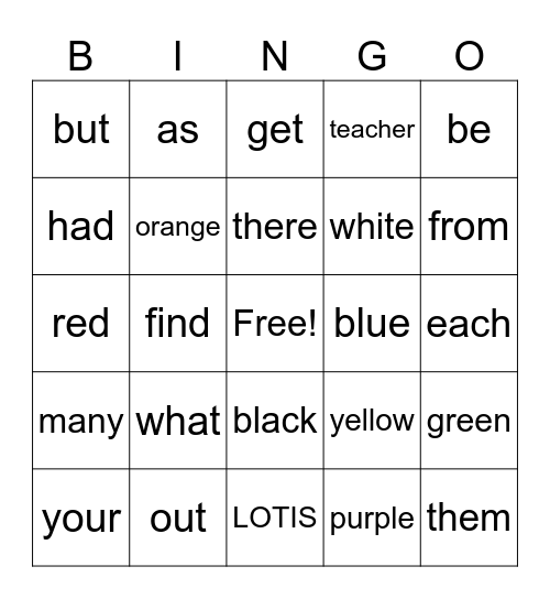 LOTIS Sight Words 2A Bingo Card