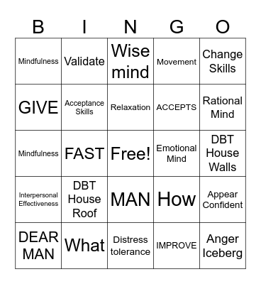 DBT Skills Bingo Card