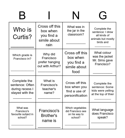 Inside Out Bingo Card