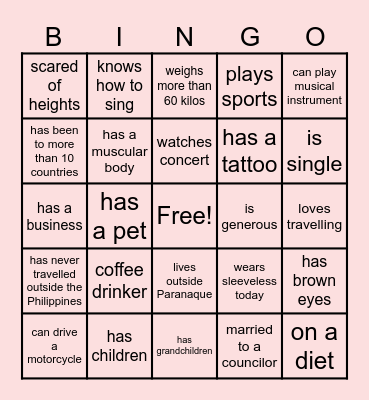 HUMAN BINGO CARD Bingo Card