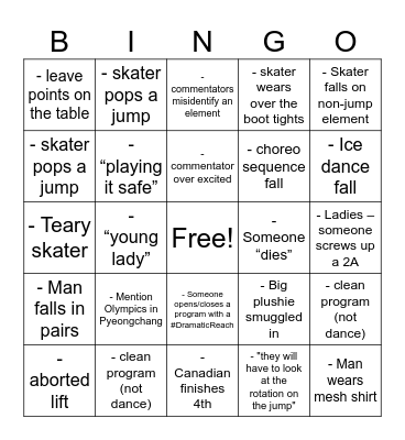 2017 Worlds Figure Skating Bingo Card