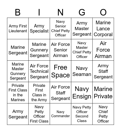 Military Bingo: Today I helped a (an).... Bingo Card