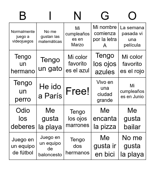 Conociéndonos Bingo Card