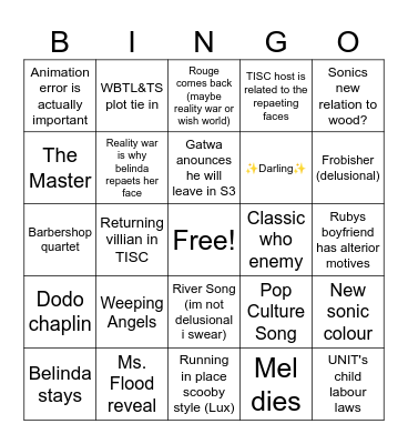 Dr who predictions (S:40/15/2) Bingo Card