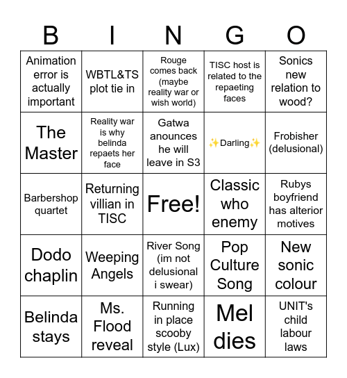 Dr who predictions (S:40/15/2) Bingo Card