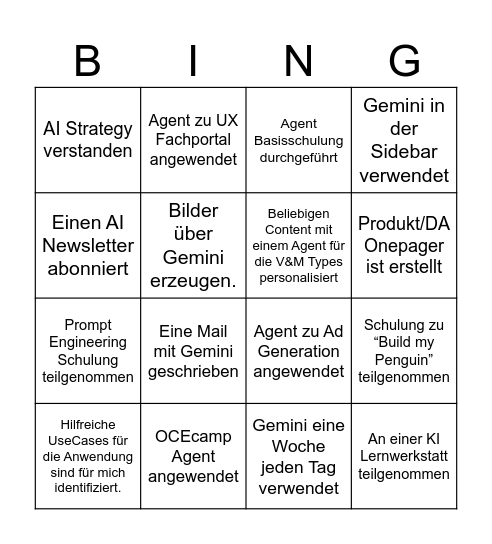 MCE-Ritter Bingo - KI Edition Bingo Card