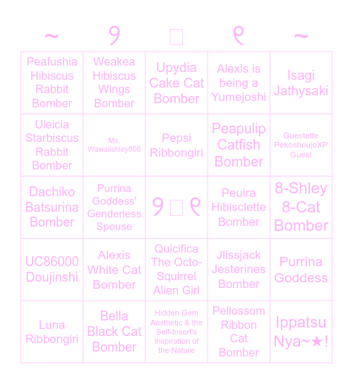 ~୨ᗢ୧ Pekousei♡Bingo of the Pekoshoujo de Uchuu Mahouu Teien (Fanon) ୨ᗢ୧~ Bingo Card