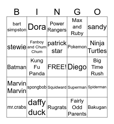 Kids Show Bingo! Bingo Card