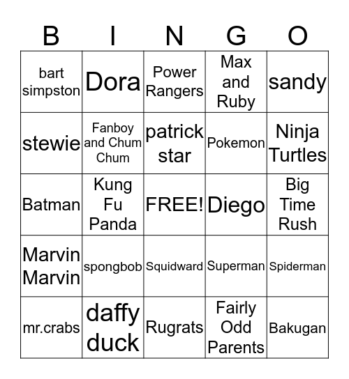 Kids Show Bingo! Bingo Card