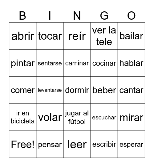 los verbos Bingo Card