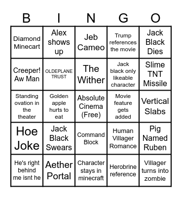 Minecraft Movie Bingo Card