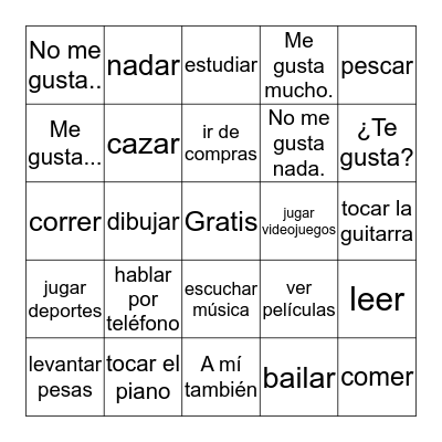 español I:  ¿Qué te gusta hacer?    Bingo Card