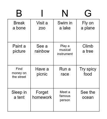 Have you ever? Bingo Card
