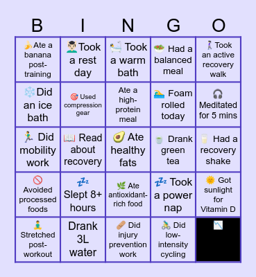 RECOVERY BINGO Card