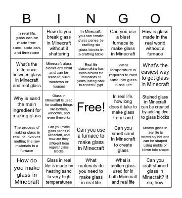 Sand Question Bingo Card