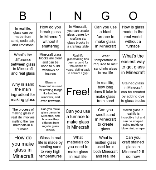 Sand Question Bingo Card