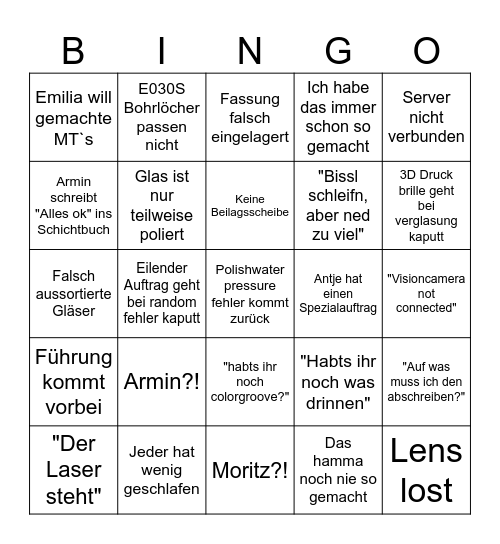 Arbeitsbingo Card