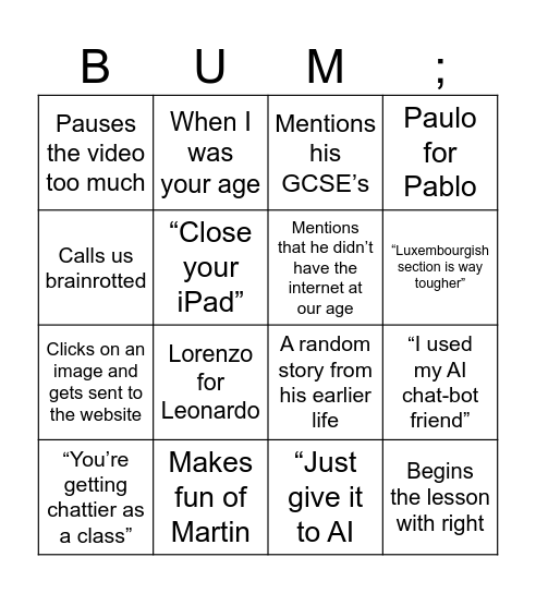 Kennedy Bingo Card