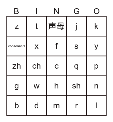 汉语拼音 Bingo Card