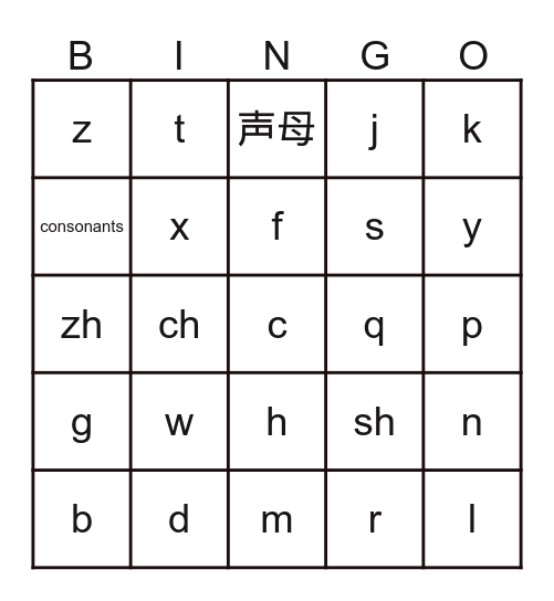 汉语拼音 Bingo Card
