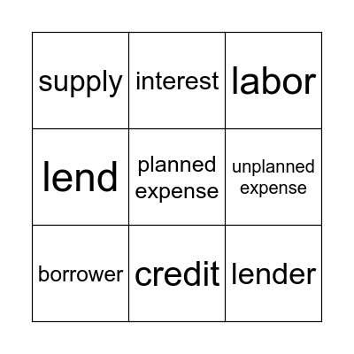 Financial Literacy Bingo Card