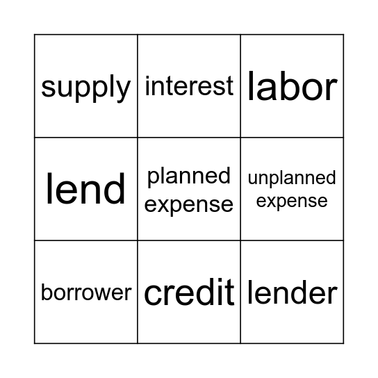 Financial Literacy Bingo Card