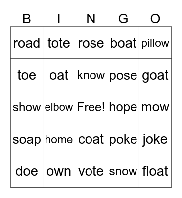 Long "O" Vowel Team BINGO! Bingo Card